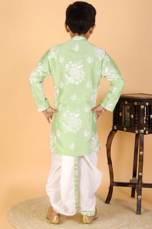Floral Thread Embroidered Green Kurta And Dhoti - Kirti Agarwal