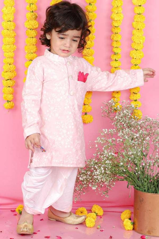 Floral Thread Embroidered Pink Kurta With Dhoti - Kirti Agarwal