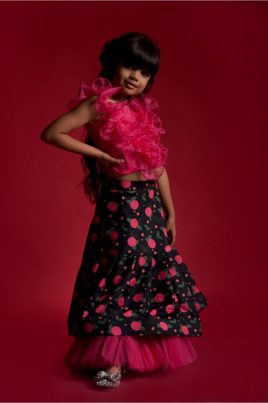 Flowered Ghagra with Frilled Organza Top - Kirti Agarwal