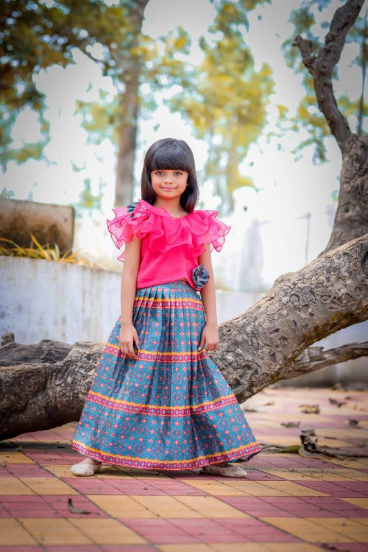 Frilled Top With Printed Ghagara - Kirti Agarwal