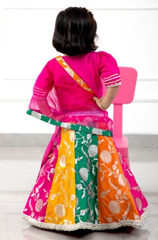 Glorious Rani Pink Gota Lace Work Top And Multicolour Brocade Lehenga With Matching Dupatta - Kirti Agarwal