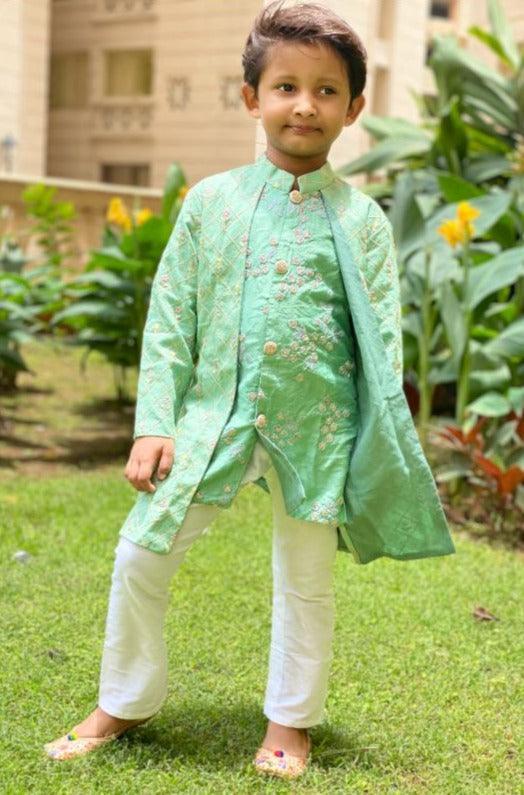 Green Embroidered Kurta with offwhite Chudidar - Kirti Agarwal