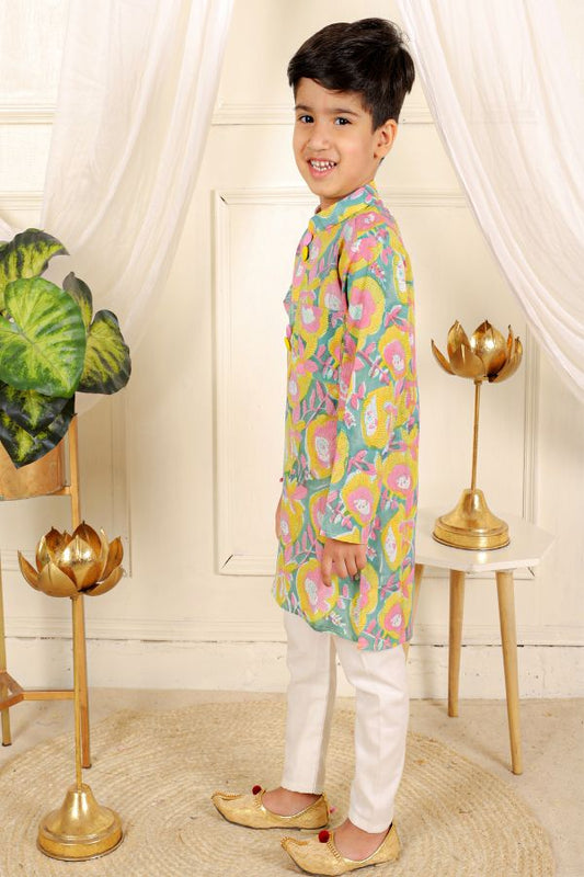 Green Yellow Pink Kurta along with Pyjama - Kirti Agarwal
