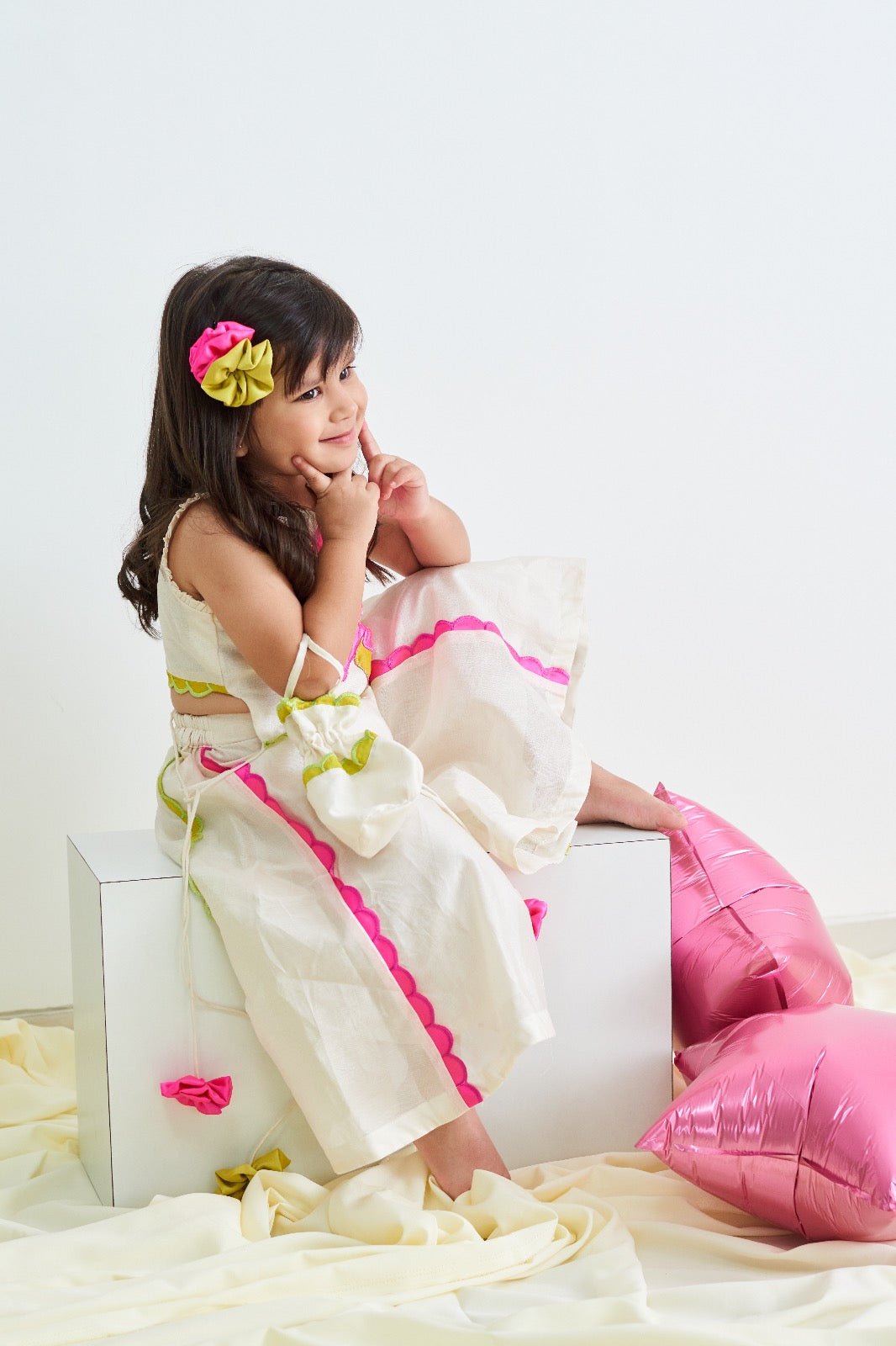 Hot Pink Floral Embroidered Top And Palazzo With Potli Bag - Kirti Agarwal