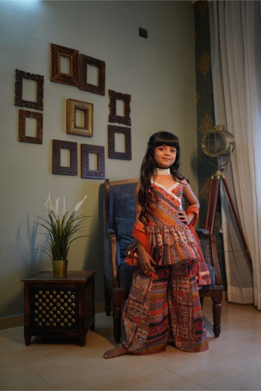 Kachi Print Peplum top with Palazzo - Kirti Agarwal