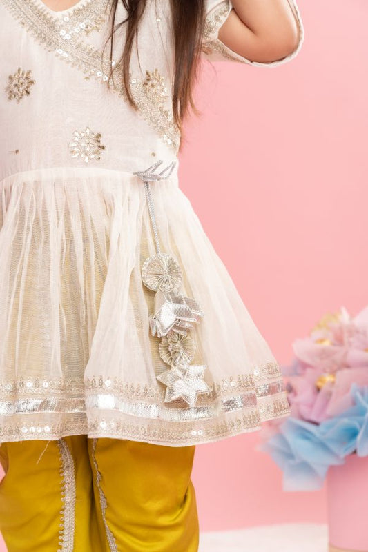 Lace Work And Pleated Kurti With Yellow Dhoti - Kirti Agarwal