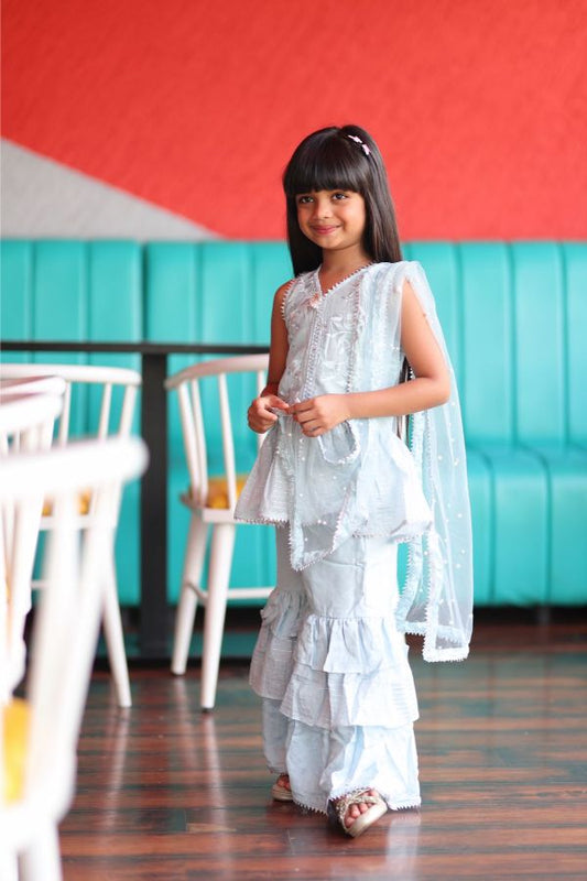 Long Peplum sleeveless Kurta with Sharara and Kurta - Kirti Agarwal