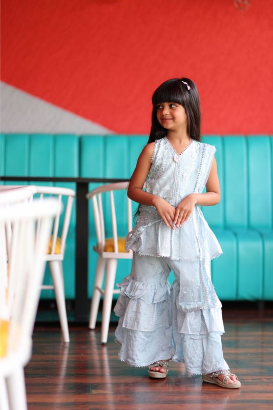 Long Peplum sleeveless Kurta with Sharara and Kurta - Kirti Agarwal