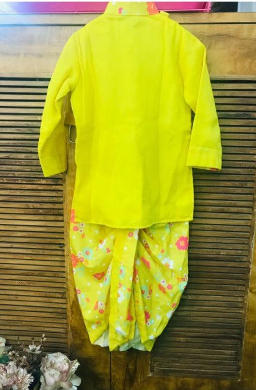 Lotus Embroidered Kurta with Printed Dhoti - Kirti Agarwal