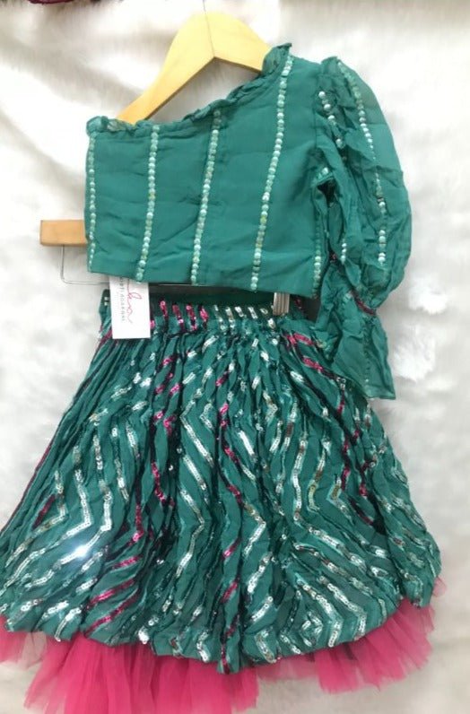 One off Shoulder Embroidered crop top with sequin work Lahenga - Kirti Agarwal