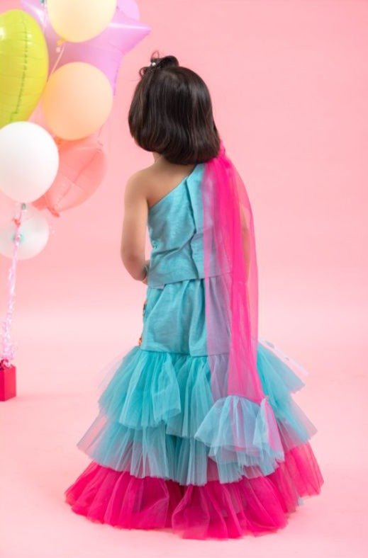 One off Shoulder sequin crop top with hand work embroidered Lahenga - Kirti Agarwal