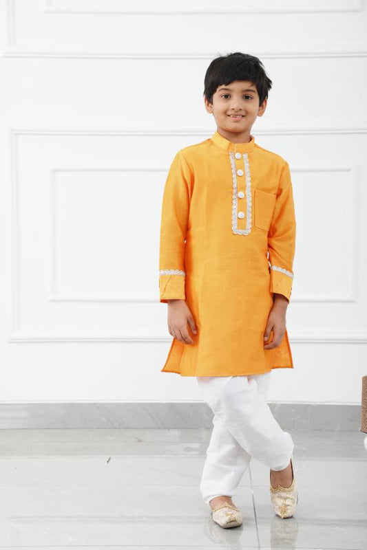 Orange Chanderi Kurta with White Chudidar - Kirti Agarwal