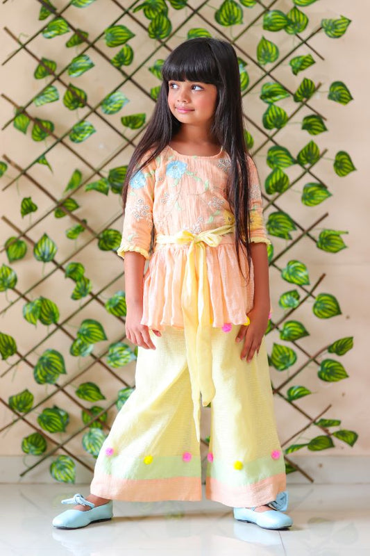 Orange Embroidered Kurta with Colorful Palazzo - Kirti Agarwal