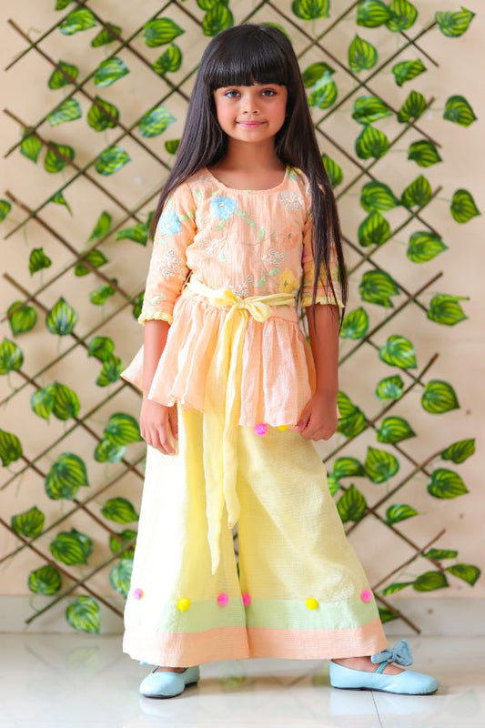 Orange Embroidered Kurta with Colorful Palazzo - Kirti Agarwal