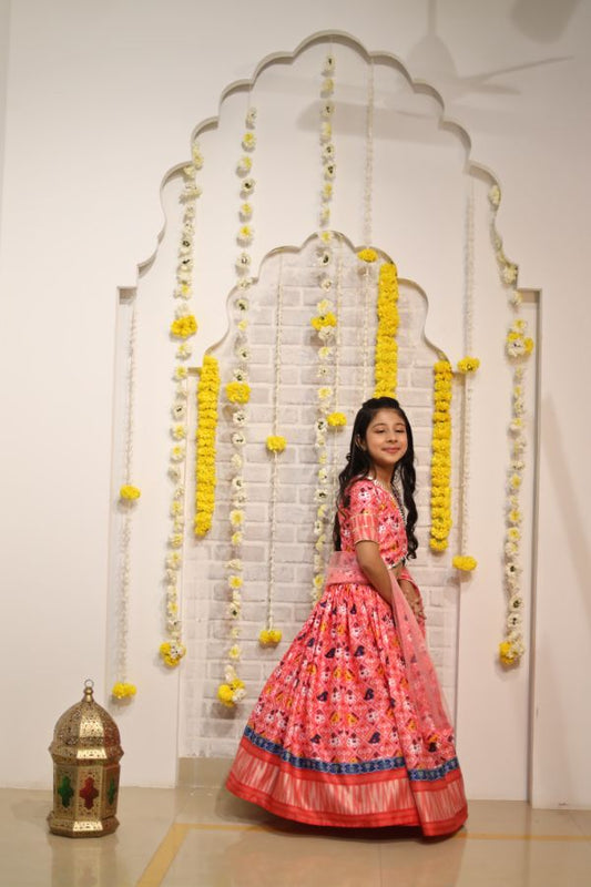 Patola Printed And Gota Lace Detailed Top With Lehenga And Dupatta - Kirti Agarwal