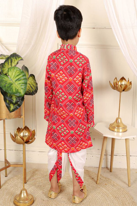Patola Printed Red Kurta And White Pyjama - Kirti Agarwal