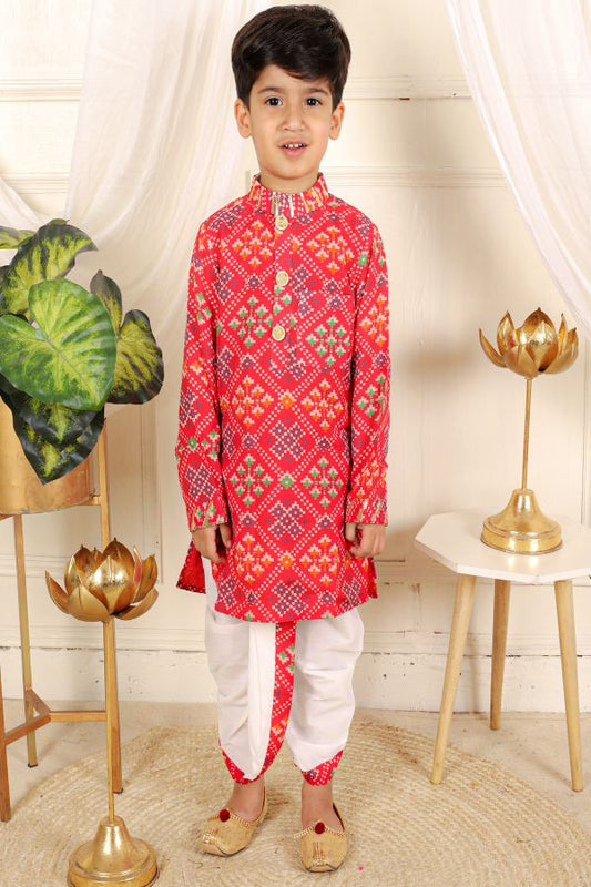 Patola Printed Red Kurta And White Pyjama - Kirti Agarwal