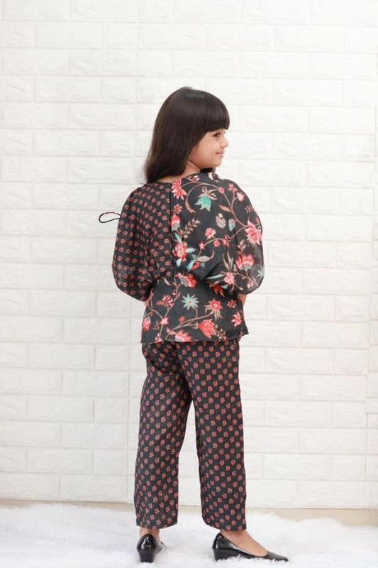 Peplum Style Floral Printed Black Top With Pant - Kirti Agarwal
