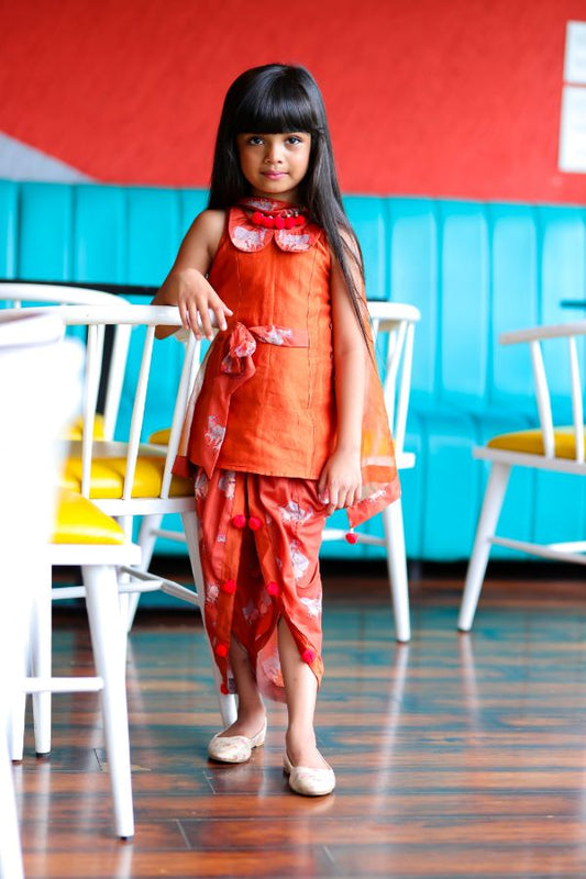 Peter Pan collared Kurta with Dhoti and Dupatta - Kirti Agarwal