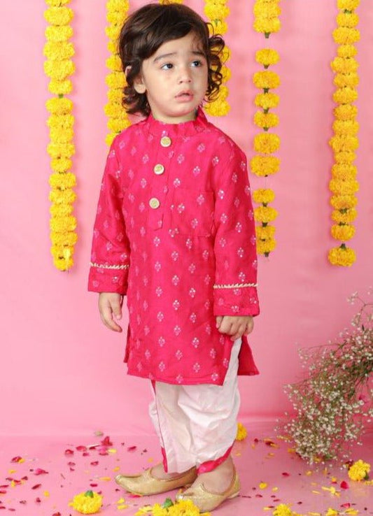 Pink Floral Thread And Sequin Work Kurta And Dhoti - Kirti Agarwal