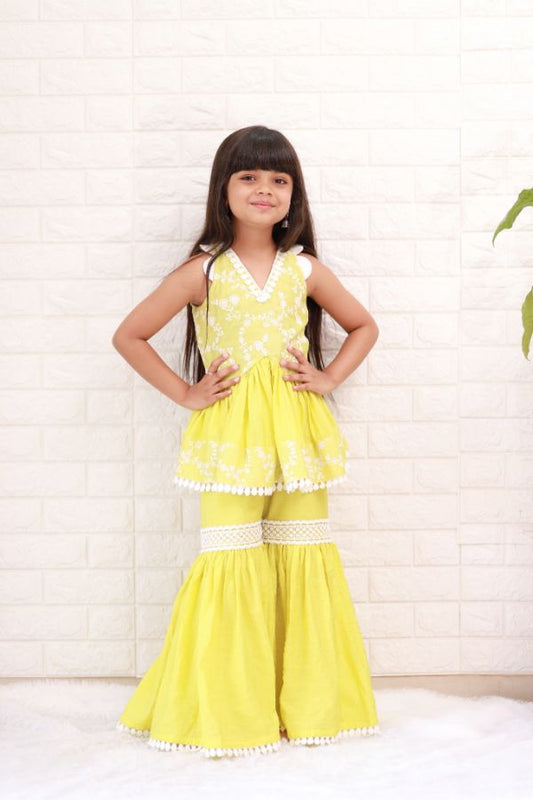 Pleated Kurta with Vneck kurta and Sharara - Kirti Agarwal