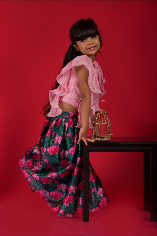 Printed Ghagra with Frilled embroidered top - Kirti Agarwal