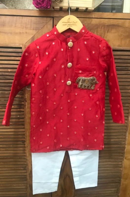 Red Chanderi Abla work kurta and Chudidar - Kirti Agarwal