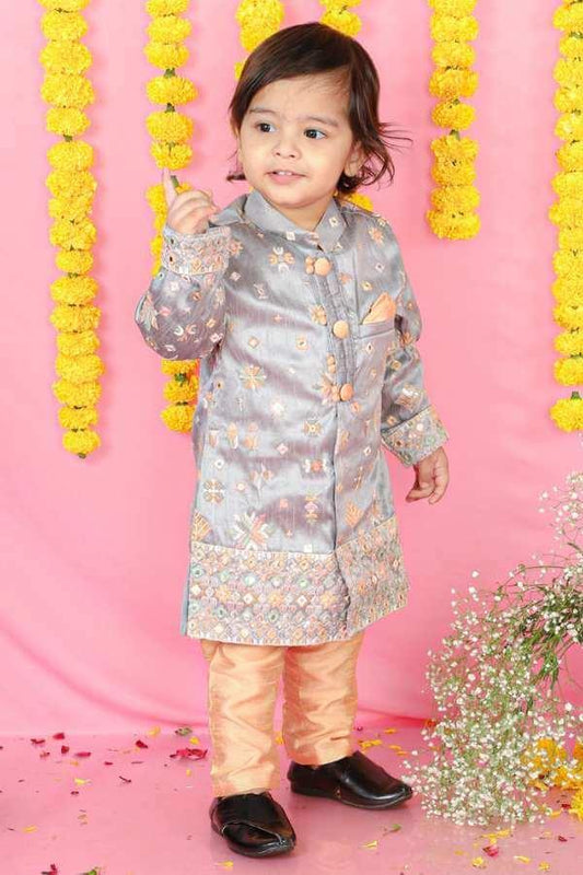 Sherwani Style Embroidered Kurta with Orange Chudidar - Kirti Agarwal