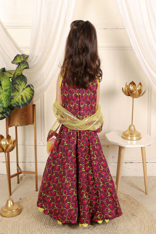 Sleeveless abla work cotton top with cotton printed Lahenga - Kirti Agarwal