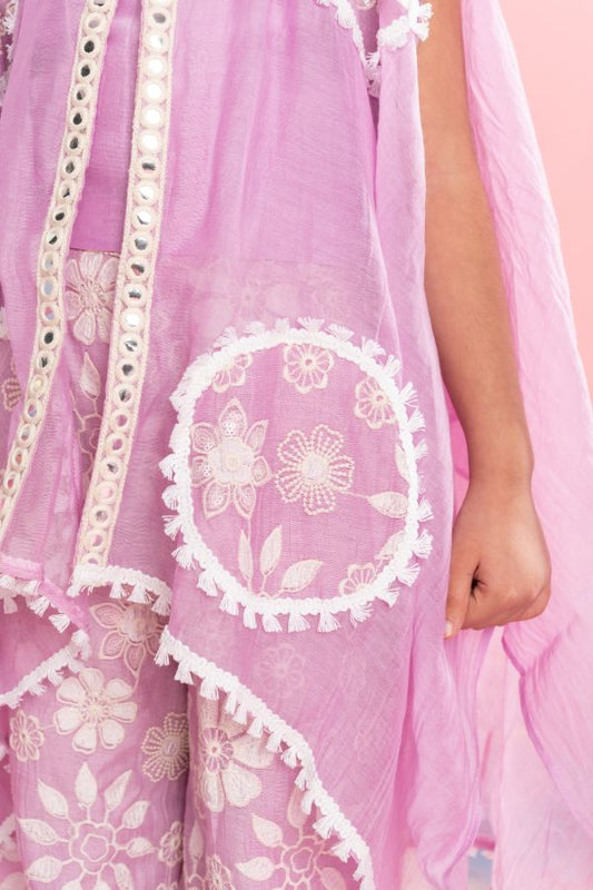 Spaghetti Strap Top With Embroidered Cape And Palazzo - Kirti Agarwal
