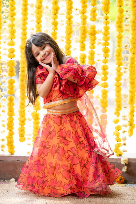 Stylish Floral Printed One Shoulder Top With Lehenga - Kirti Agarwal