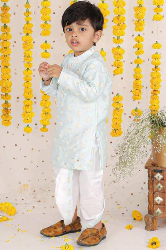 Thread Embroidered Ice Blue Kurta With Dhoti. - Kirti Agarwal