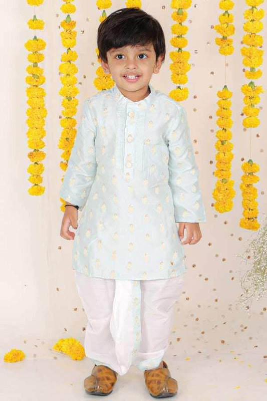 Thread Embroidered Ice Blue Kurta With Dhoti. - Kirti Agarwal