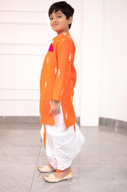 White Embroidered Orange Kurta with Dhoti - Kirti Agarwal