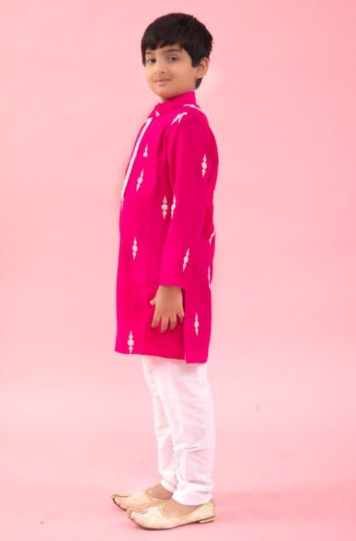 White Embroidered Pink Kurta with Pyjama - Kirti Agarwal