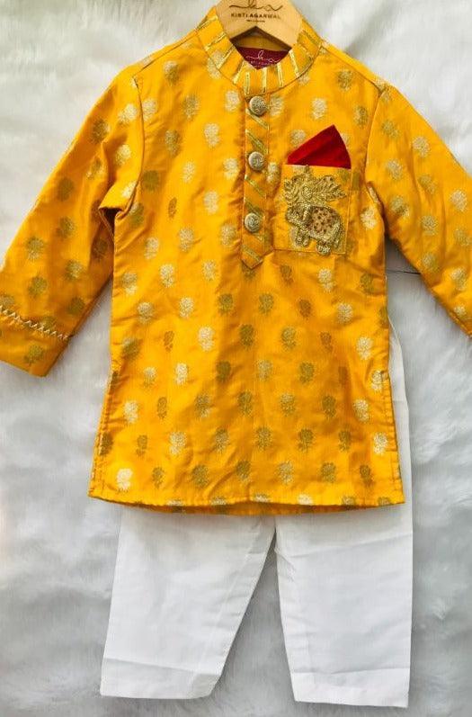 Yellow Brocade kurta with Chudidar - Kirti Agarwal