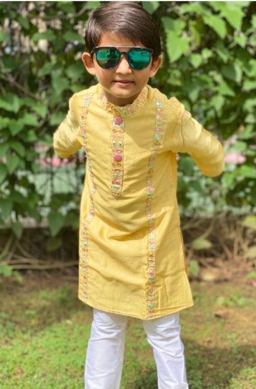 Yellow Embroidered Kurta with Churidar - Kirti Agarwal