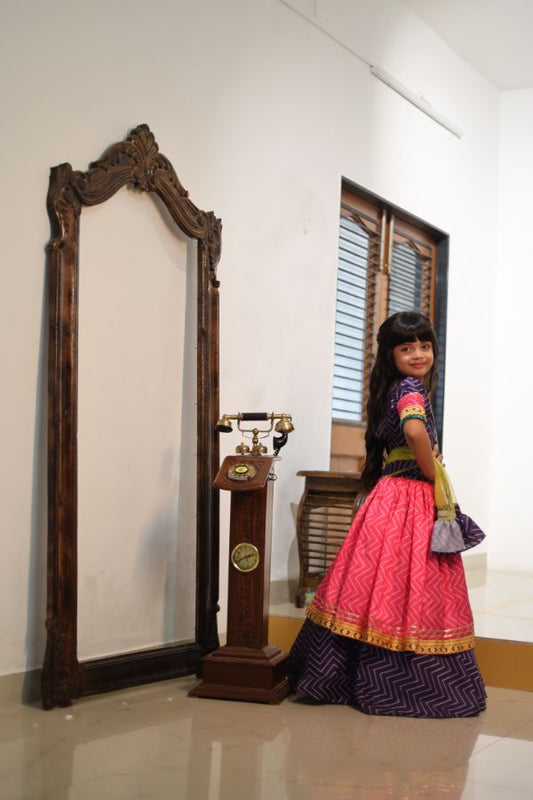 Zig Zag print and double layered Lehenga with crop top and Dupatta - Kirti Agarwal