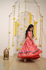 Patola Printed And Gota Lace Detailed Top With Lehenga And Dupatta