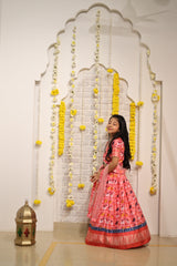 Patola Printed And Gota Lace Detailed Top With Lehenga And Dupatta