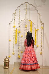 Patola Printed And Gota Lace Detailed Top With Lehenga And Dupatta