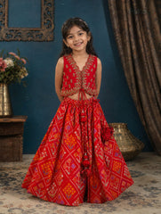 Red Patola Outfit Sets for boys and girls.