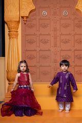 Maroon crop top and purple lehenga set & Purple Embroidered Flap Kurta