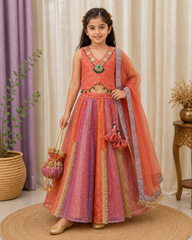 Lavender and Rust Orange Tissue Silk Lahenga sets for girls