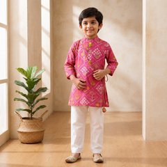 Pink Patola Kurta with White Pyjama
