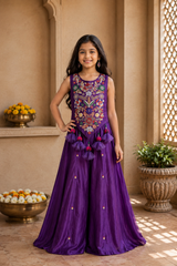 Purple Embroidered Palazzo and Kurta sets for siblings