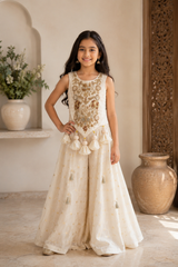Off white Embroidered Palazzo and Kurta sets for Siblings.