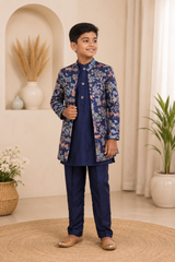 Royal navy blue kurta set & Tree Patchwork Navy blue Cape With Forest Inspired Palazzo