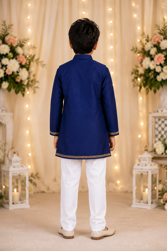 Regal royal blue embroidered jacket set| Designer Kids Ethnic Wear | Kirti Agarwal