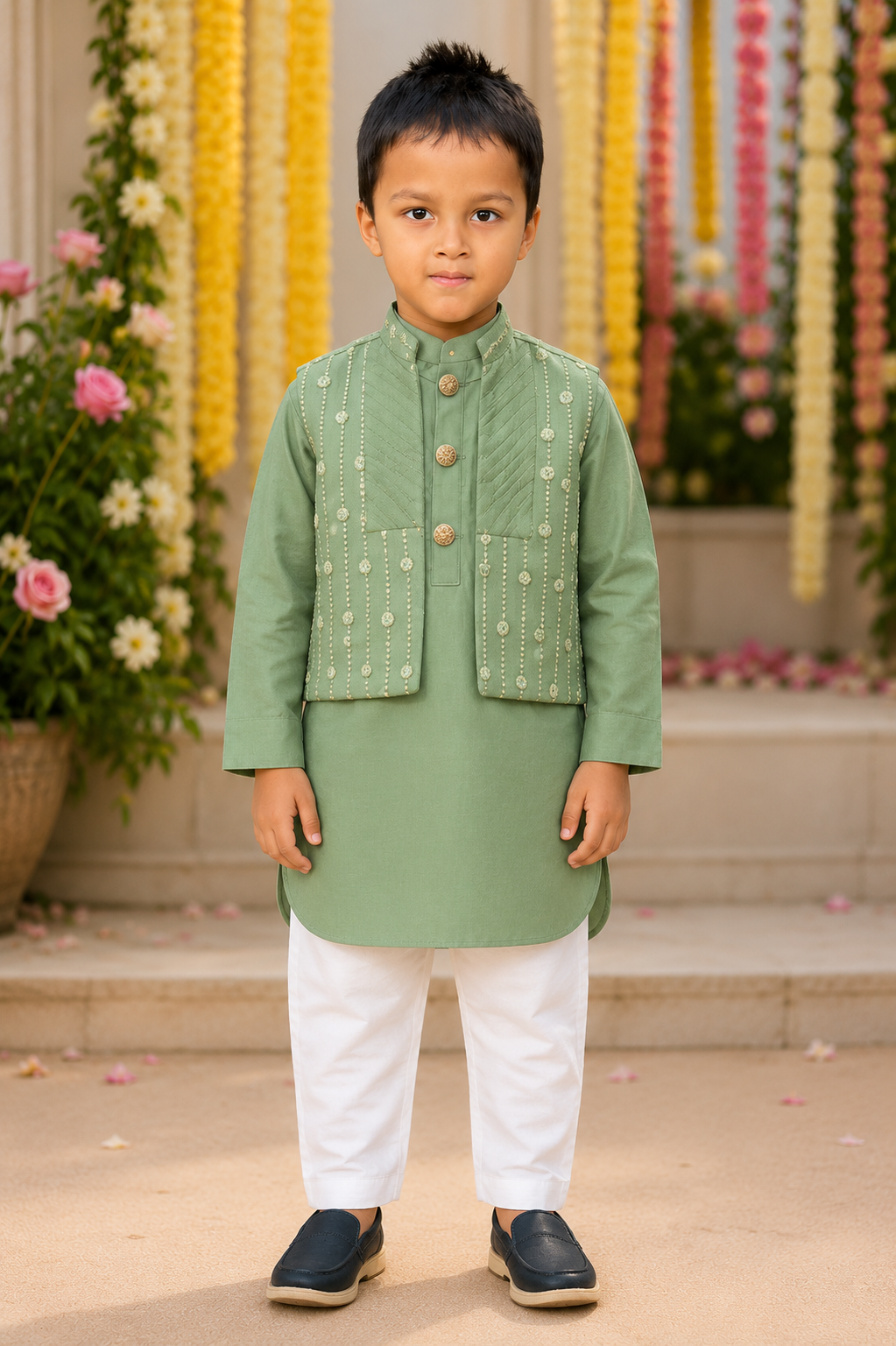 Green Embroidered Bandi with Kurta and Chudidar